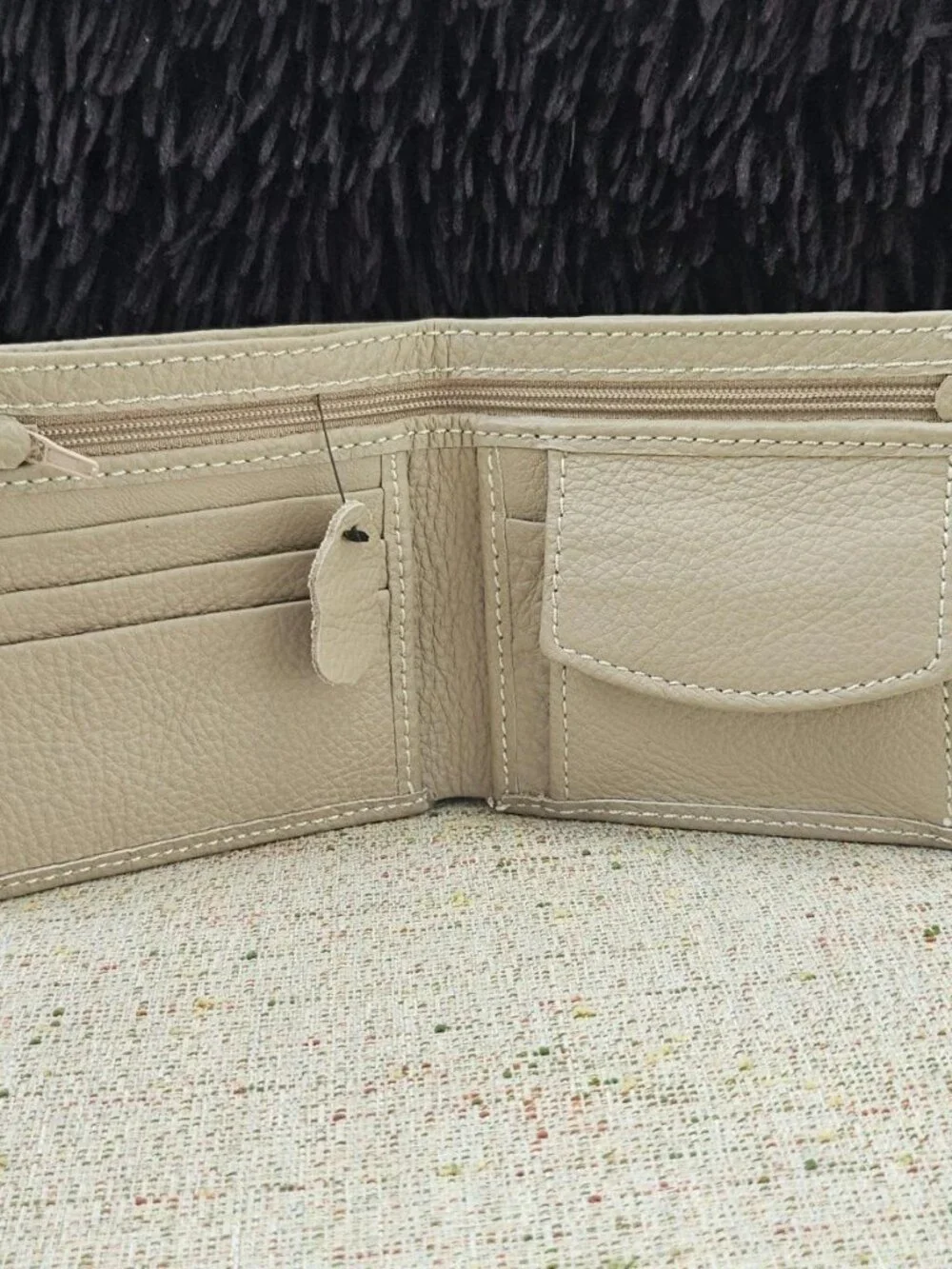 Handmade Billfold Wallet Beige Genuine Leather Bifold Card Holder Purse New